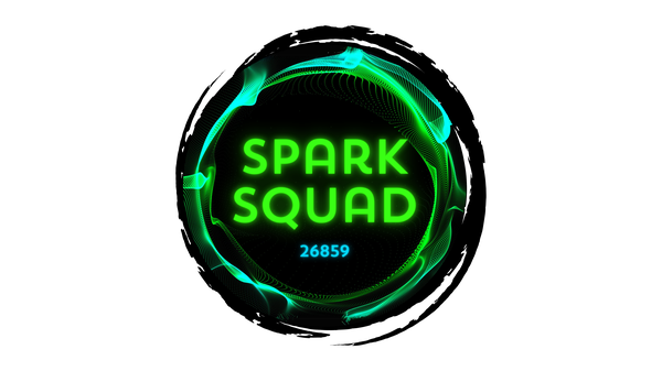 Spark Squad team logo — neon green circular emblem with team name and number 26859